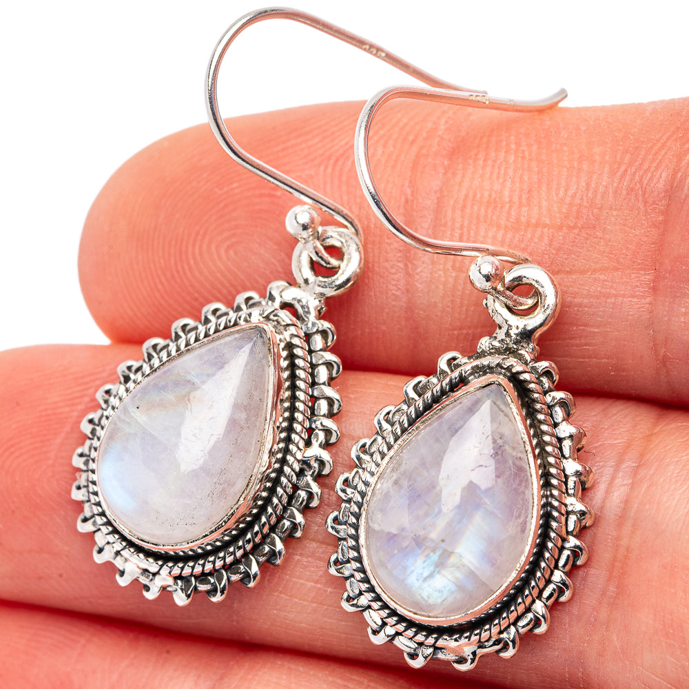 Rainbow Moonstone Earrings 1 3/8" (.925 Sterling Silver)