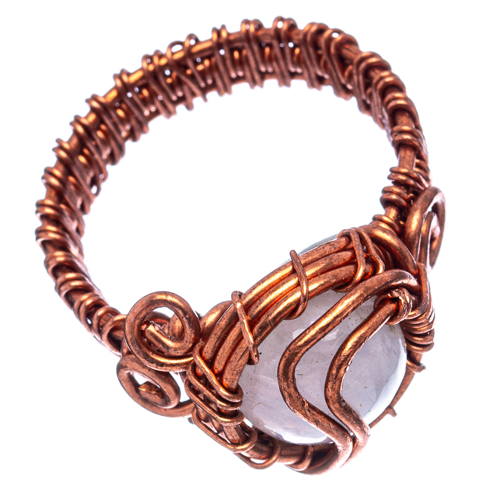 Rainbow Moonstone Wire Wrap Ring Size 7.5 (Oxidized Copper)