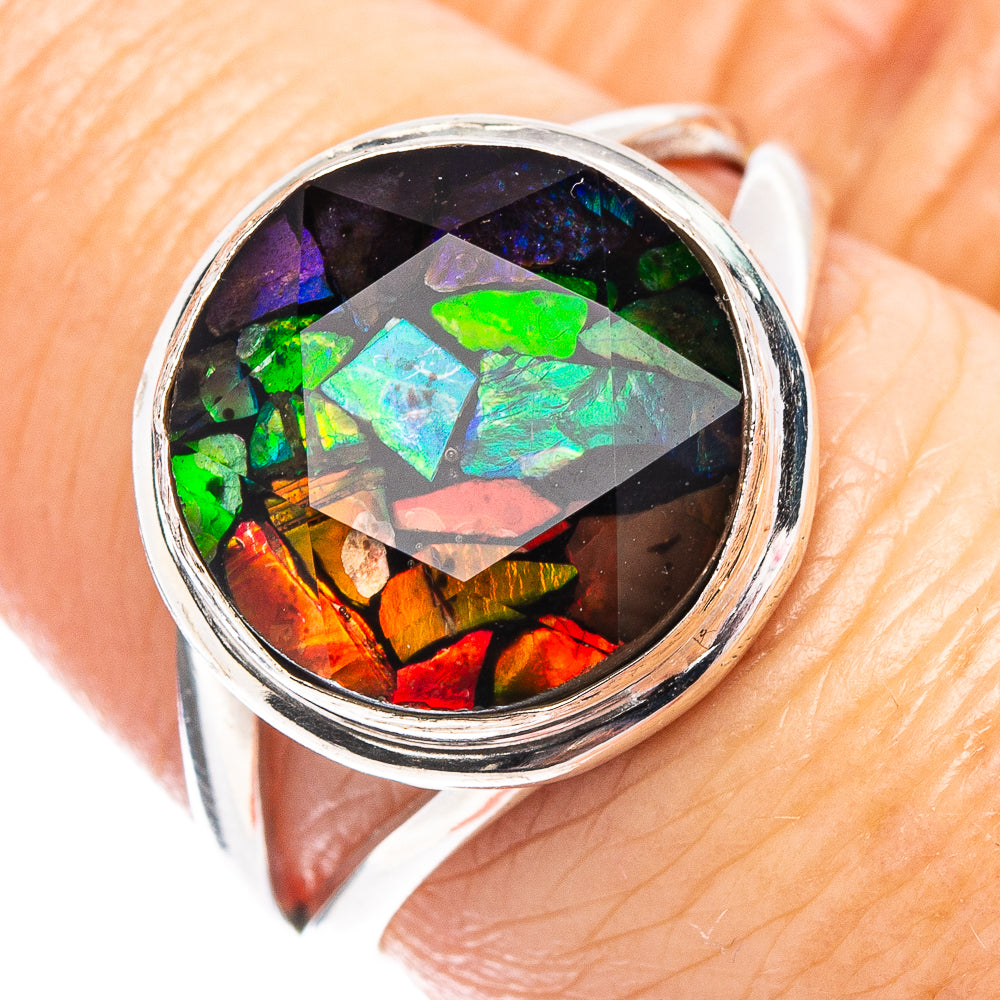 Mosaic Ammolite Ring Size 7.5 (.925 Sterling Silver)
