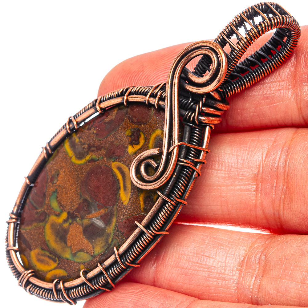 Bamboo Jasper Wire Wrap Pendant 2 5/8" (Oxidized Copper)