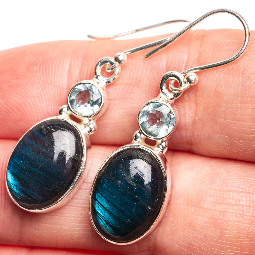 Labradorite, Blue Topaz Earrings 1 1/2" (925 Sterling Silver) E432715