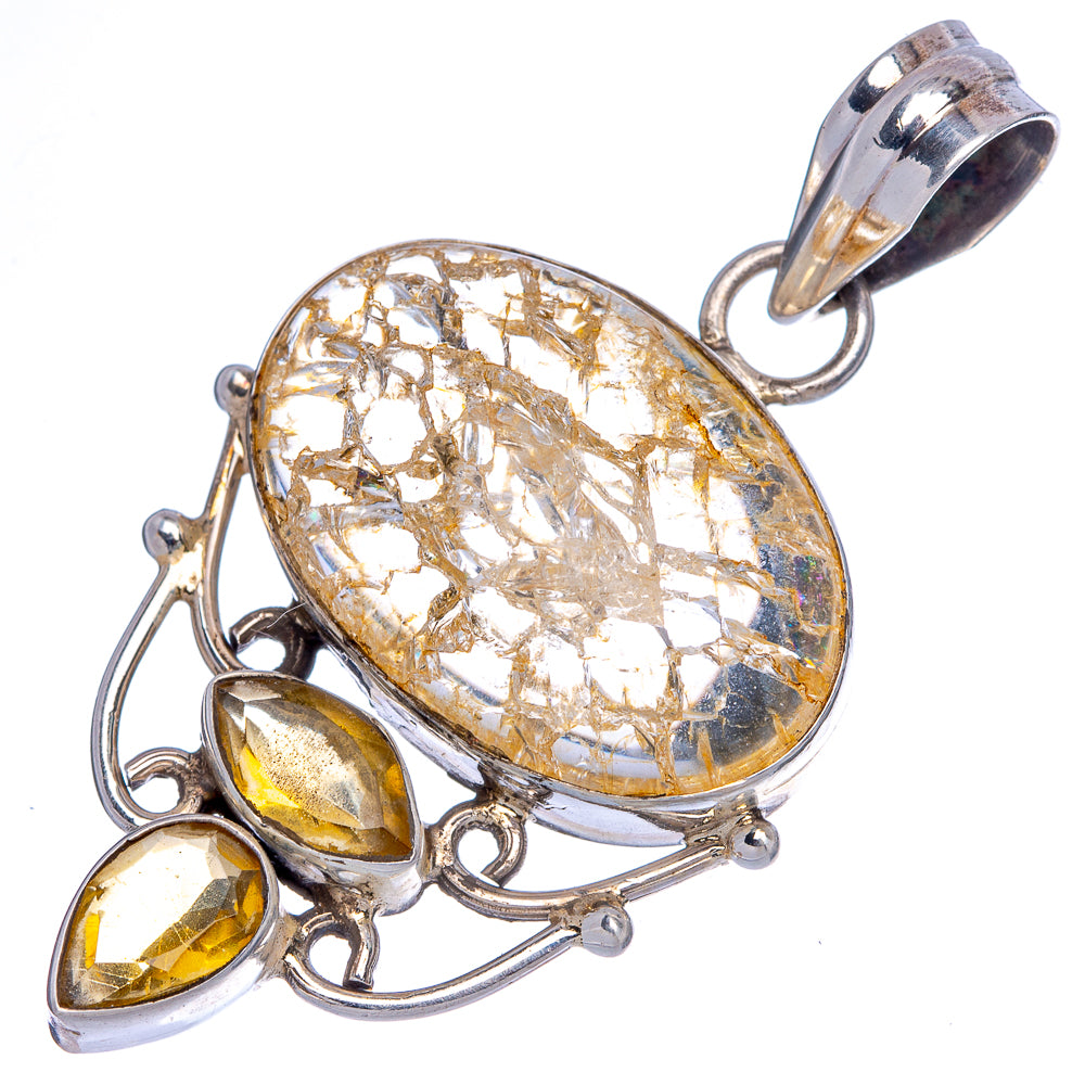 Crackled Citrine Pendant 2" (925 Sterling Silver) P40056