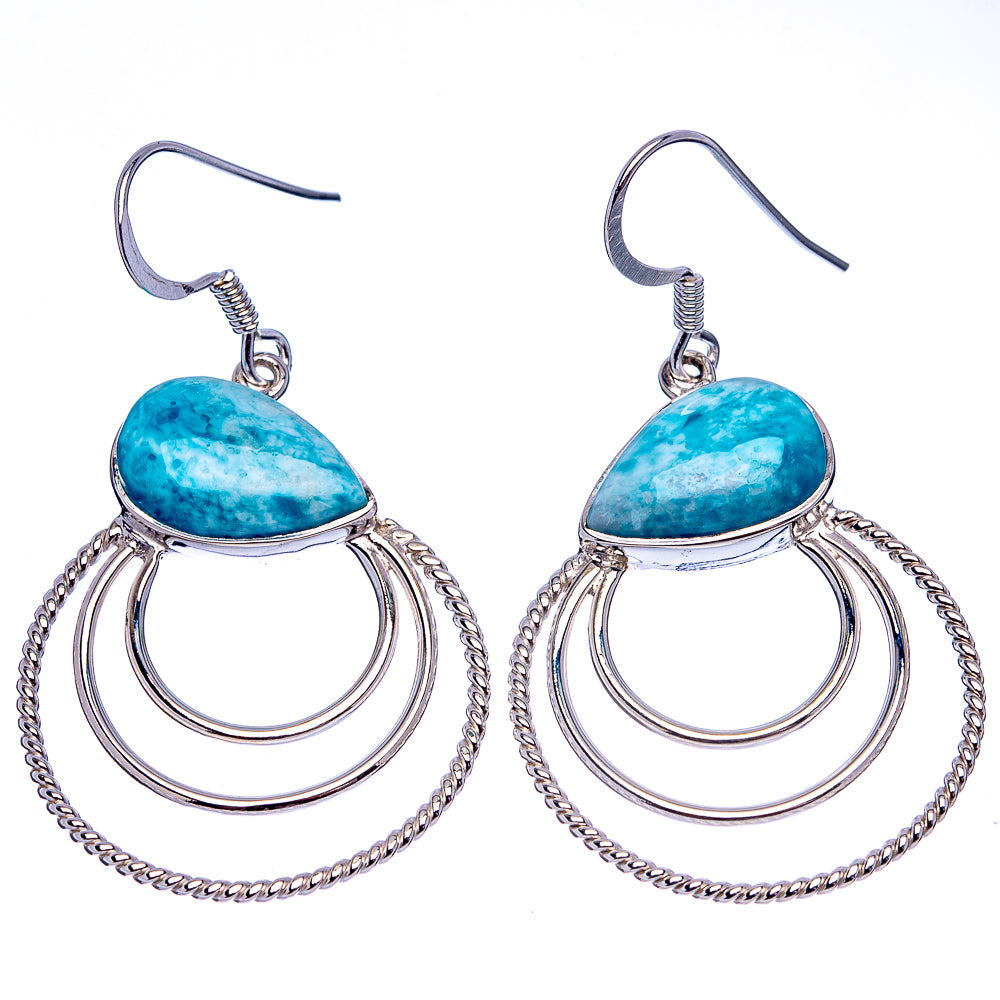 Premium Larimar Earrings 1 7/8" (.925 Sterling Silver)