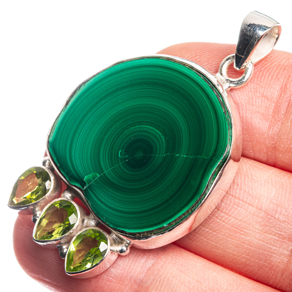 Malachite, Peridot 925 Sterling Silver Pendant 1 3/4"