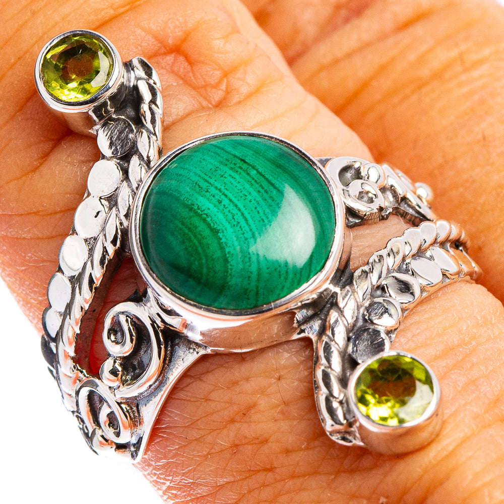 Premium Malachite, Peridot Ring Size 8.75 (.925 Sterling Silver)