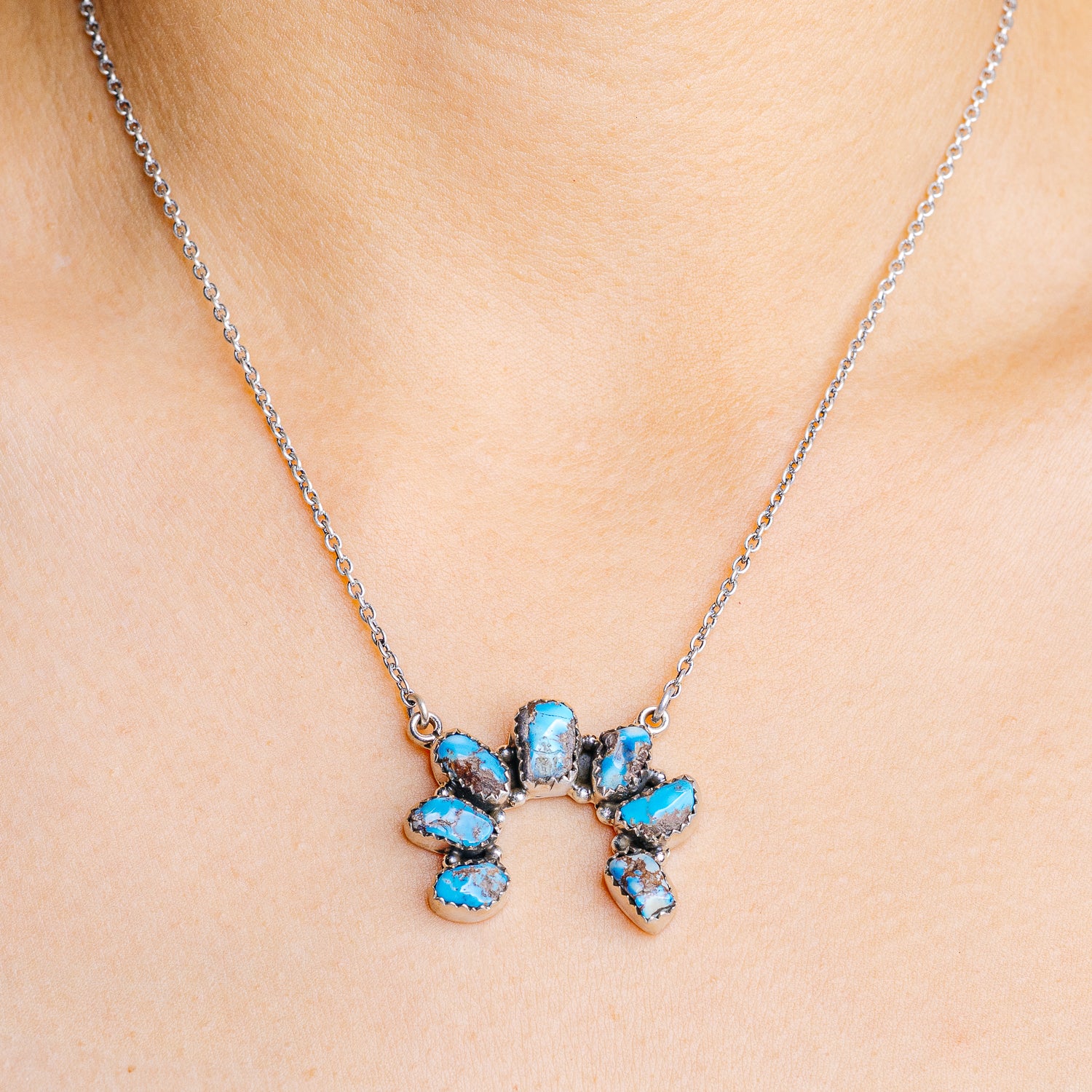 Golden Hills Turquoise Necklace 17 to 19" (.925 Sterling Silver)