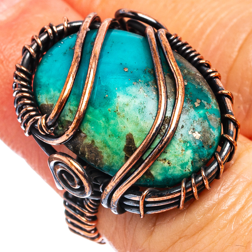 Turquoise Wire Wrap Ring Size 5 (Oxidized Copper)