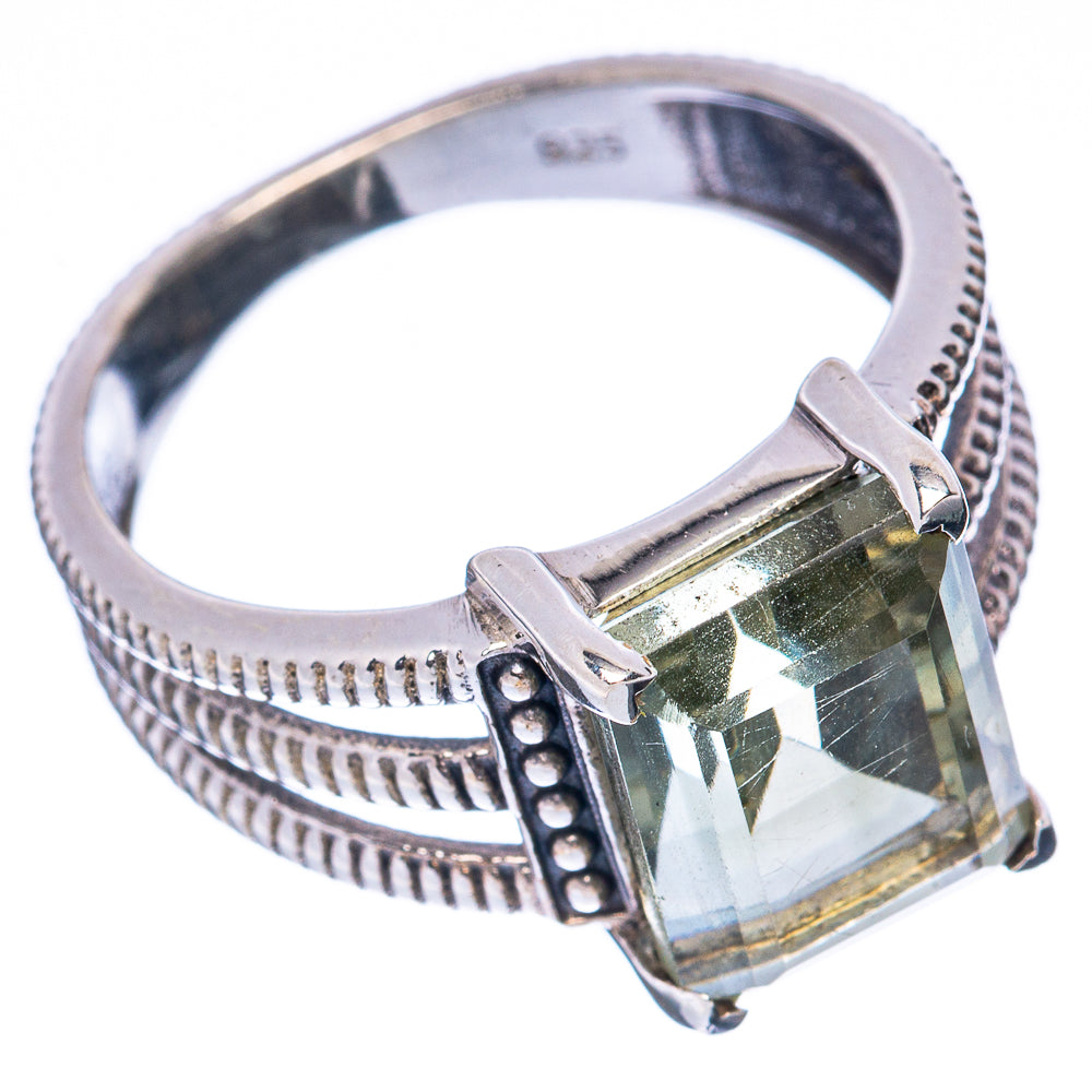 Faceted Green Amethyst Ring Size 8.75 (925 Sterling Silver) R3099