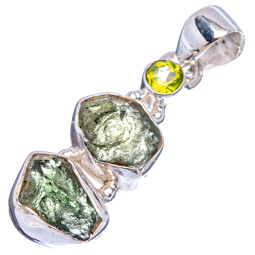 Moldavite, Peridot Pendant 1 3/8" (.925 Sterling Silver)