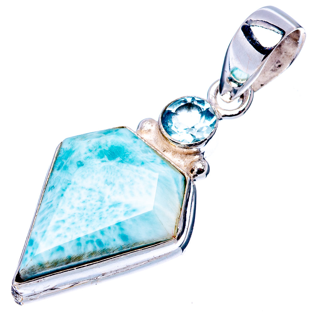 Rare Larimar, Blue Topaz Pendant 1 5/8" (.925 Sterling Silver)