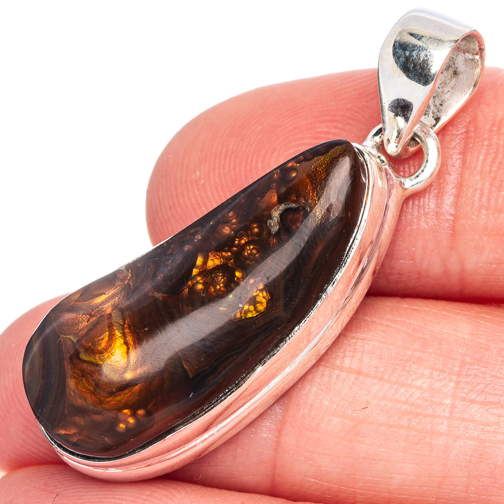 Rare Mexican Fire Agate Pendant 1 5/8" (925 Sterling Silver) P40545