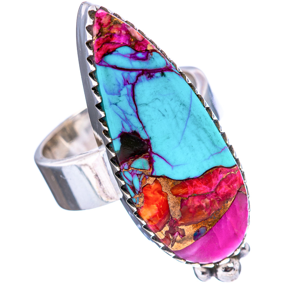 Pink Dahlia Mohave Turquoise Ring Size 8 Adjustable (.925 Sterling Silver)