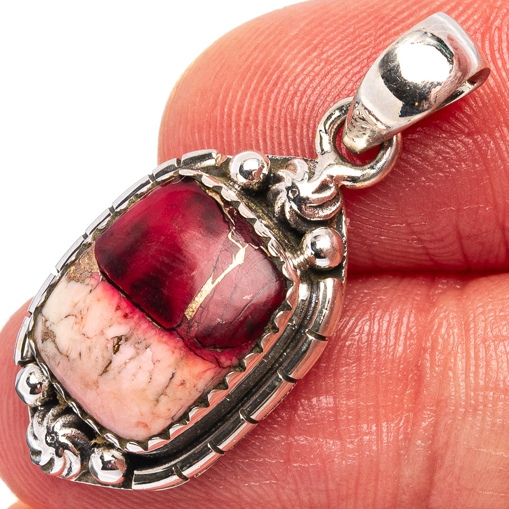 Red Dahlia Mohave Turquoise Pendant 1 1/4" (.925 Sterling Silver)