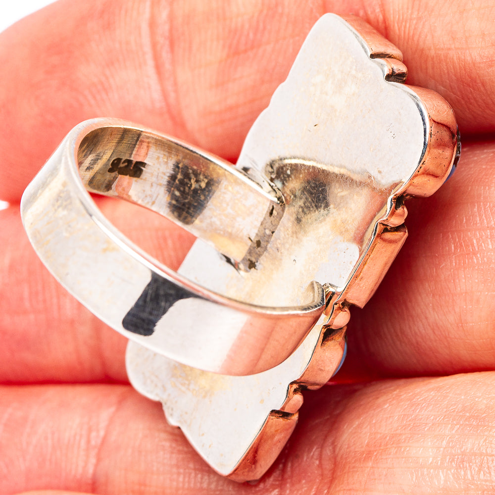 Exclusive Golden Hills Turquoise , Pink Opal Ring Size 9 Adjustable (.925 Sterling Silver)