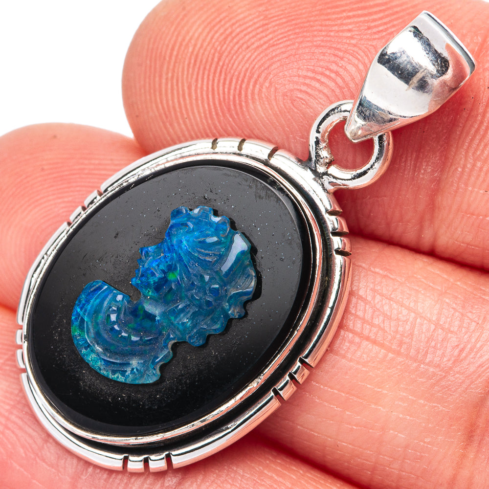Lady Face Opal Cameo 925 Sterling Silver Pendant 1 3/8" (925 Sterling Silver) P42659