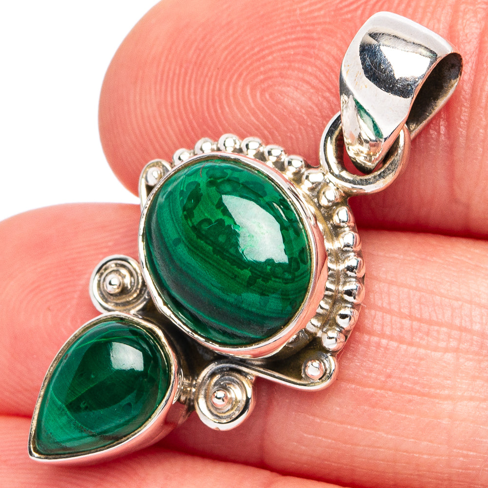 Malachite Pendant 1 1/4" (925 Sterling Silver) P45514