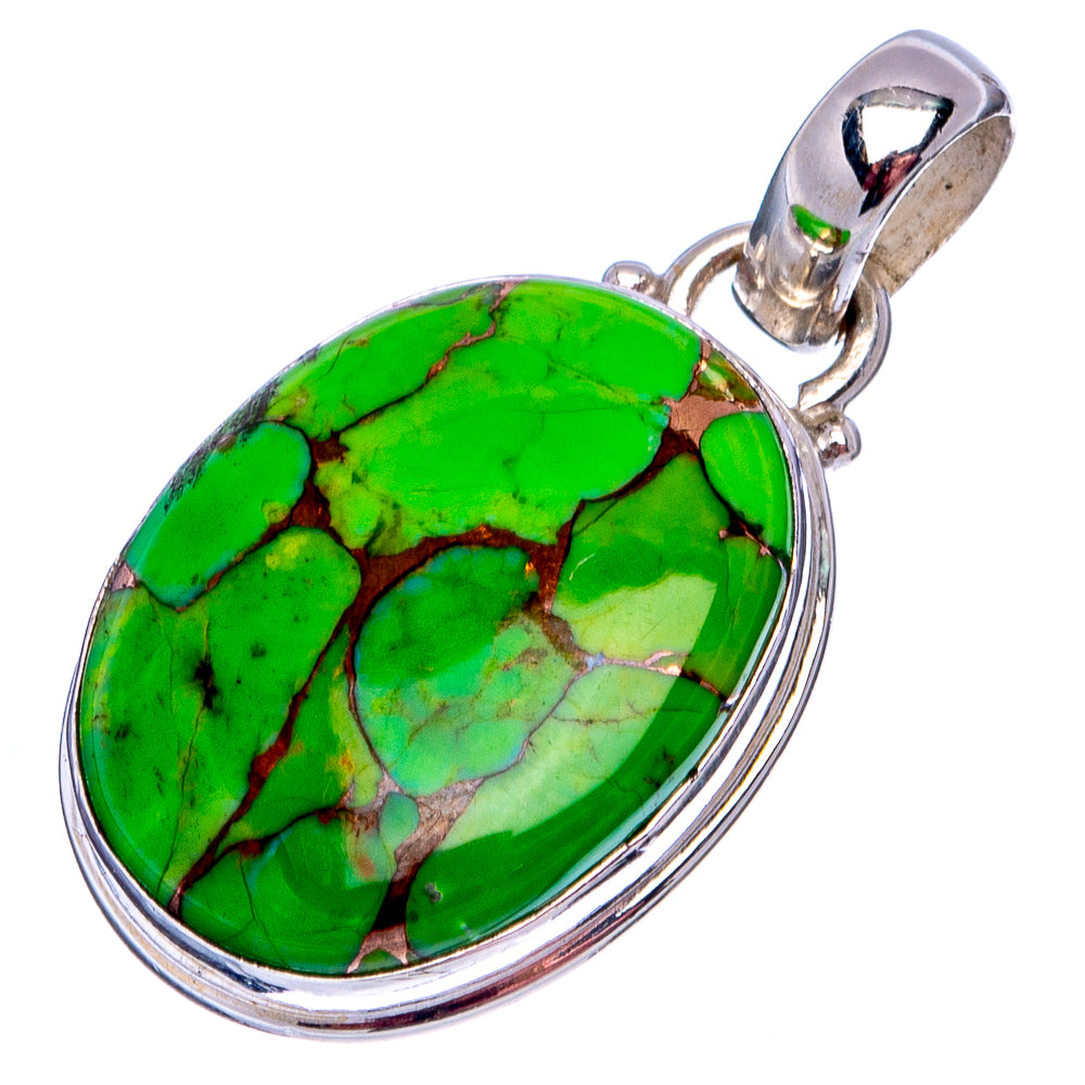 Green Copper Turquoise Pendant 1 1/4" (.925 Sterling Silver)