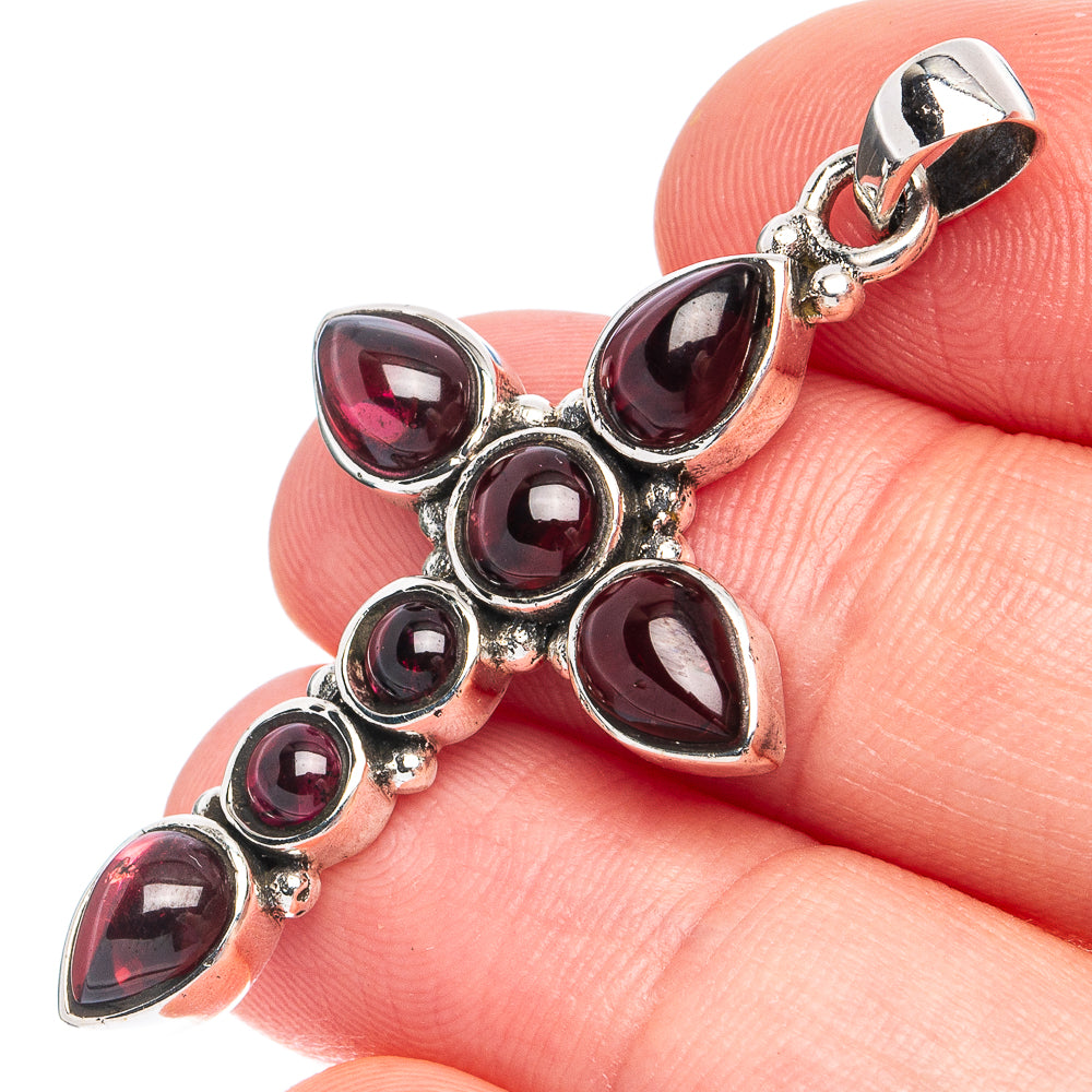 Dainty Garnet Cross Pendant 1 3/4" (925 Sterling Silver) P45284