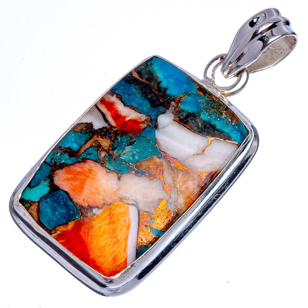 Spiny Oyster Turquoise Pendant 1 5/8" (925 Sterling Silver) P40202
