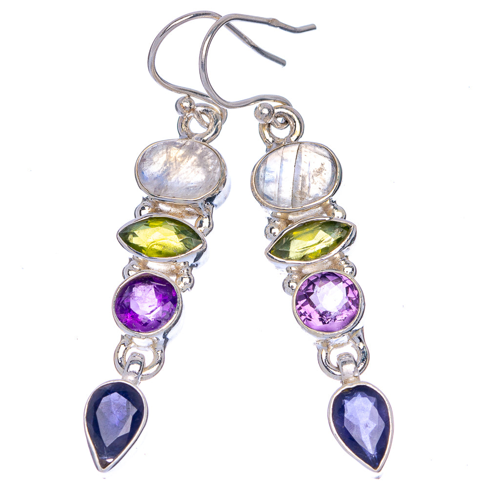 Rainbow Moonstone, Peridot, Amethyst, Tanzanite Earrings 2" (925 Sterling Silver) E433118