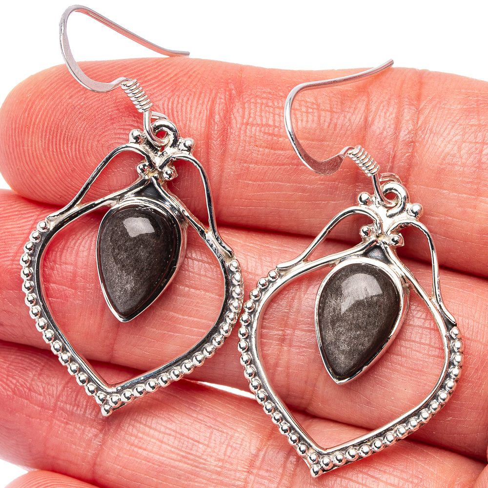 Premium Gold Sheen Obsidian Earrings 1 3/4" (.925 Sterling Silver)