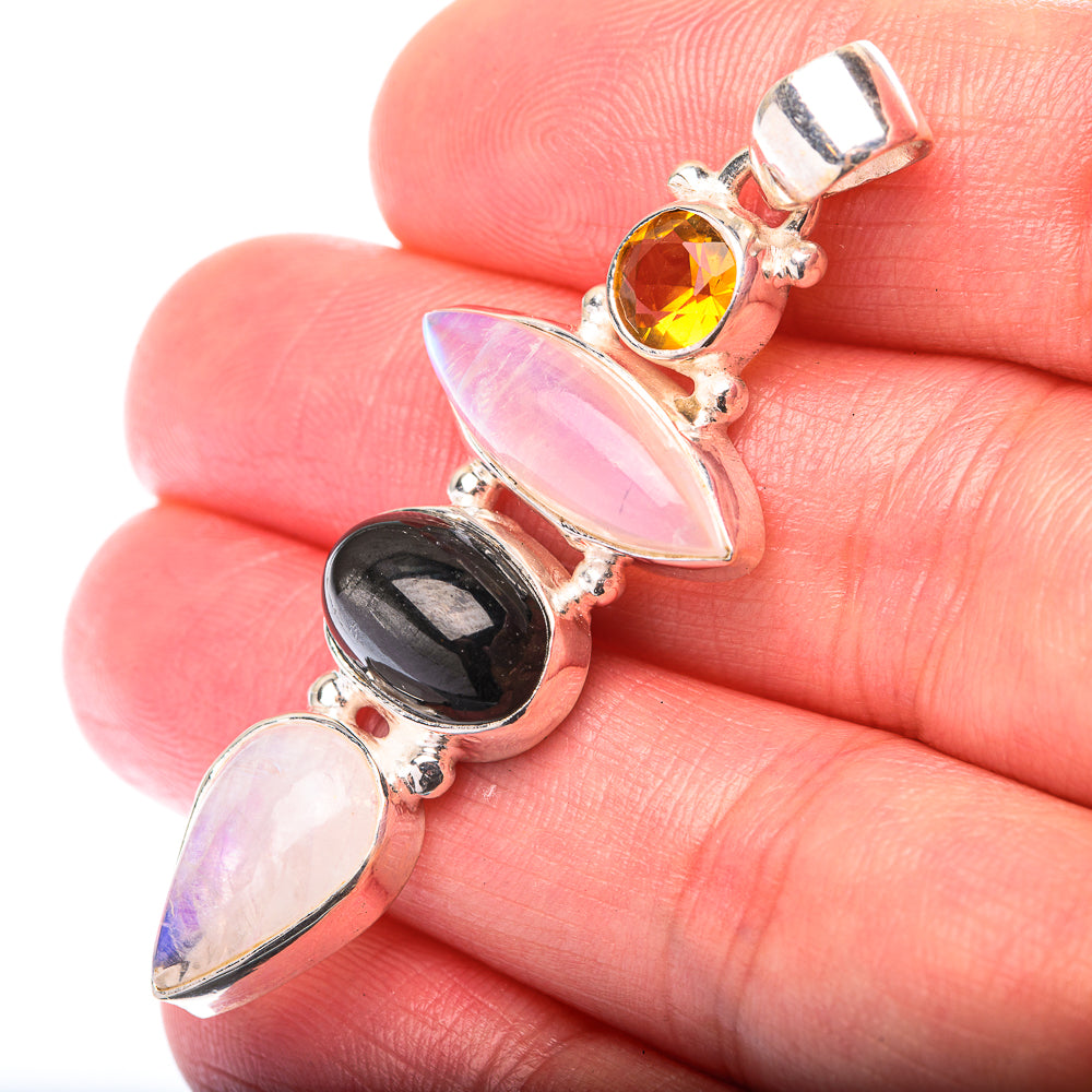 Rainbow Moonstone, Star Diopside, Citrine Pendant 1 7/8" (925 Sterling Silver) PD38572