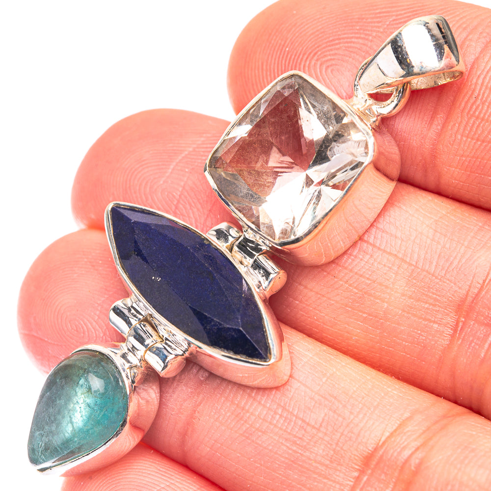 Lapis Lazuli, White Quartz, Blue Fluorite Pendant 2" (925 Sterling Silver) P38689