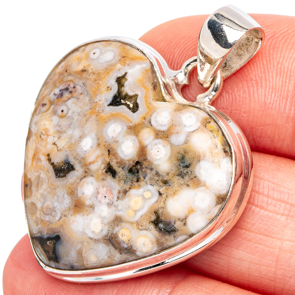 Ocean Jasper Heart Pendant 1 3/8" (.925 Sterling Silver)