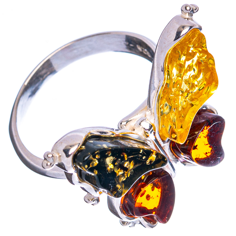 Baltic Amber Butterfly Ring Size 6 Adjustable (.925 Sterling Silver)