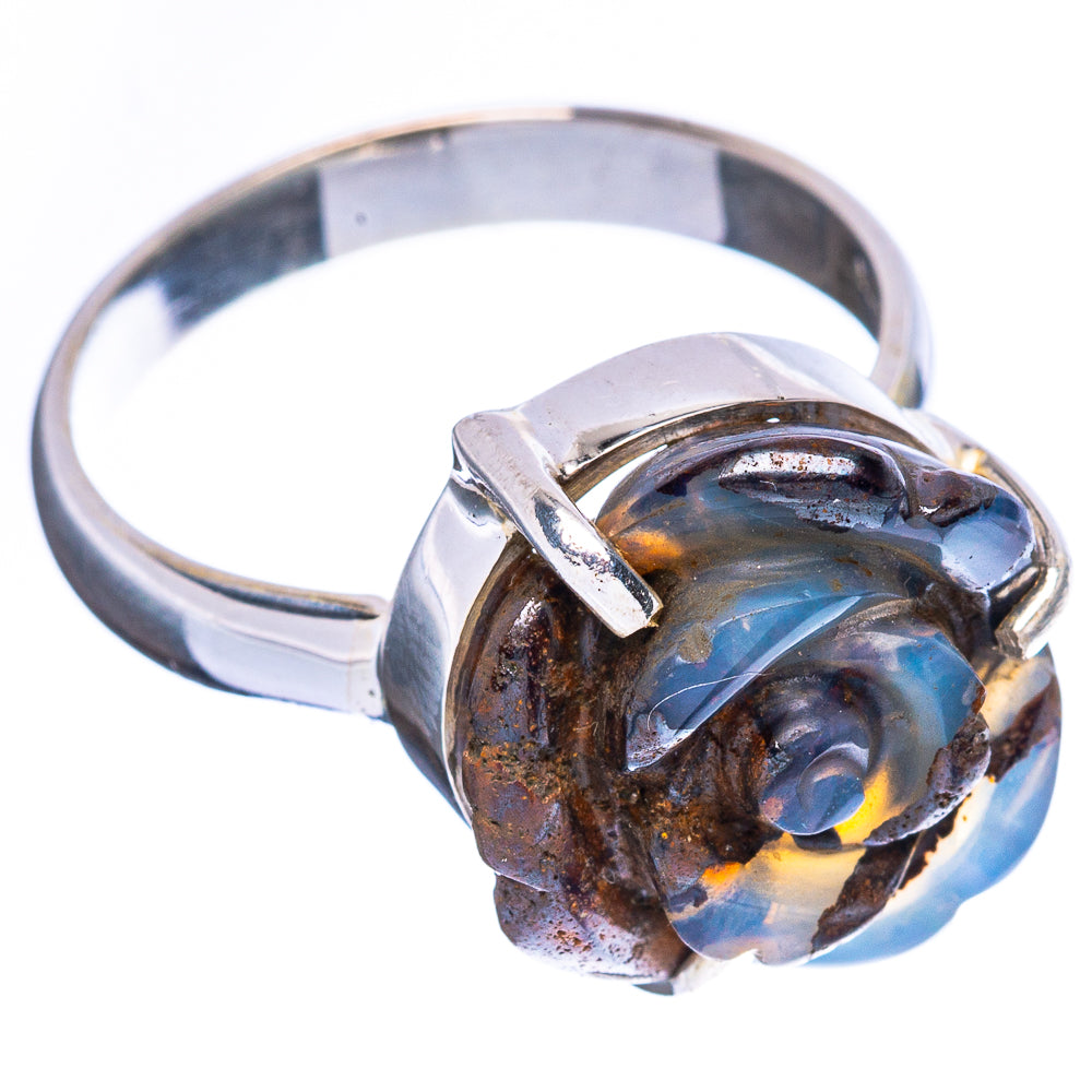 Rare Boulder Opal Rose Ring Size 8 (925 Sterling Silver) R2414