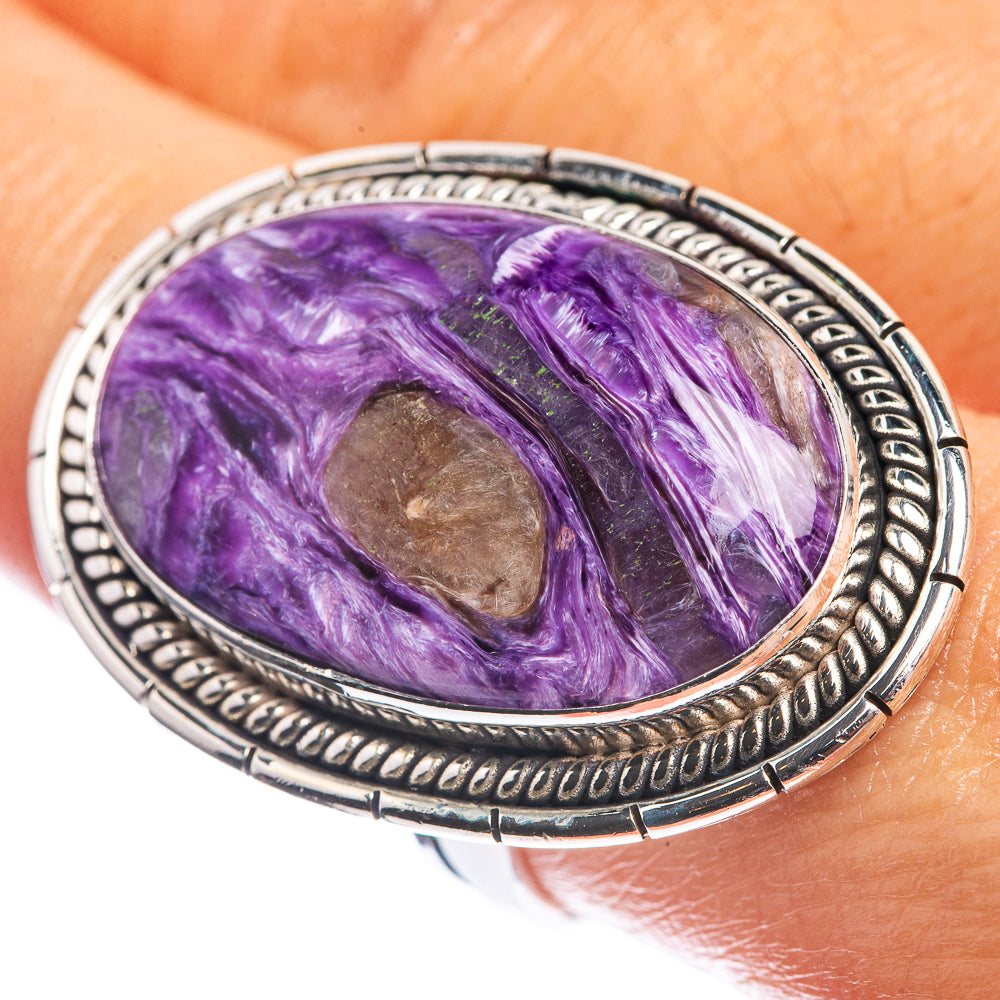Large Charoite 925 Sterling Silver Ring Size 9