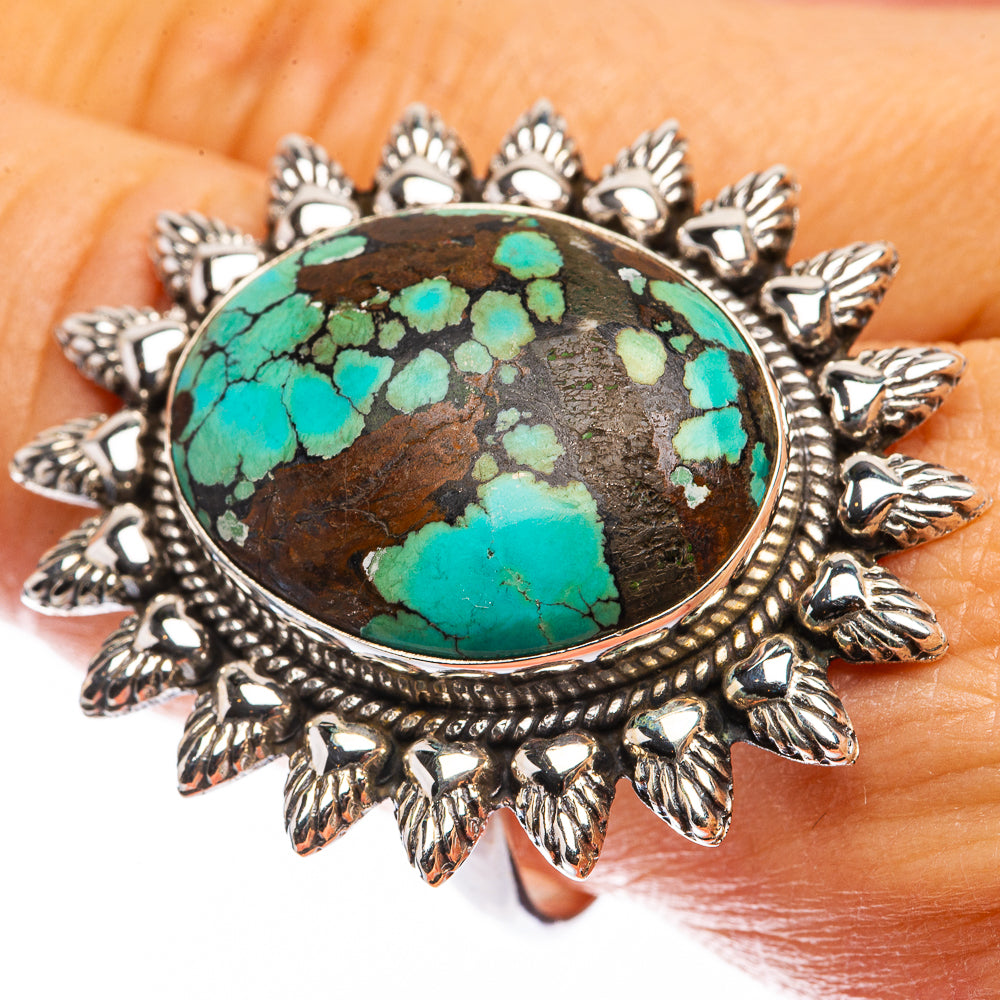 Huge Tibetan Turquoise Ring Size 11 (925 Sterling Silver) R142739
