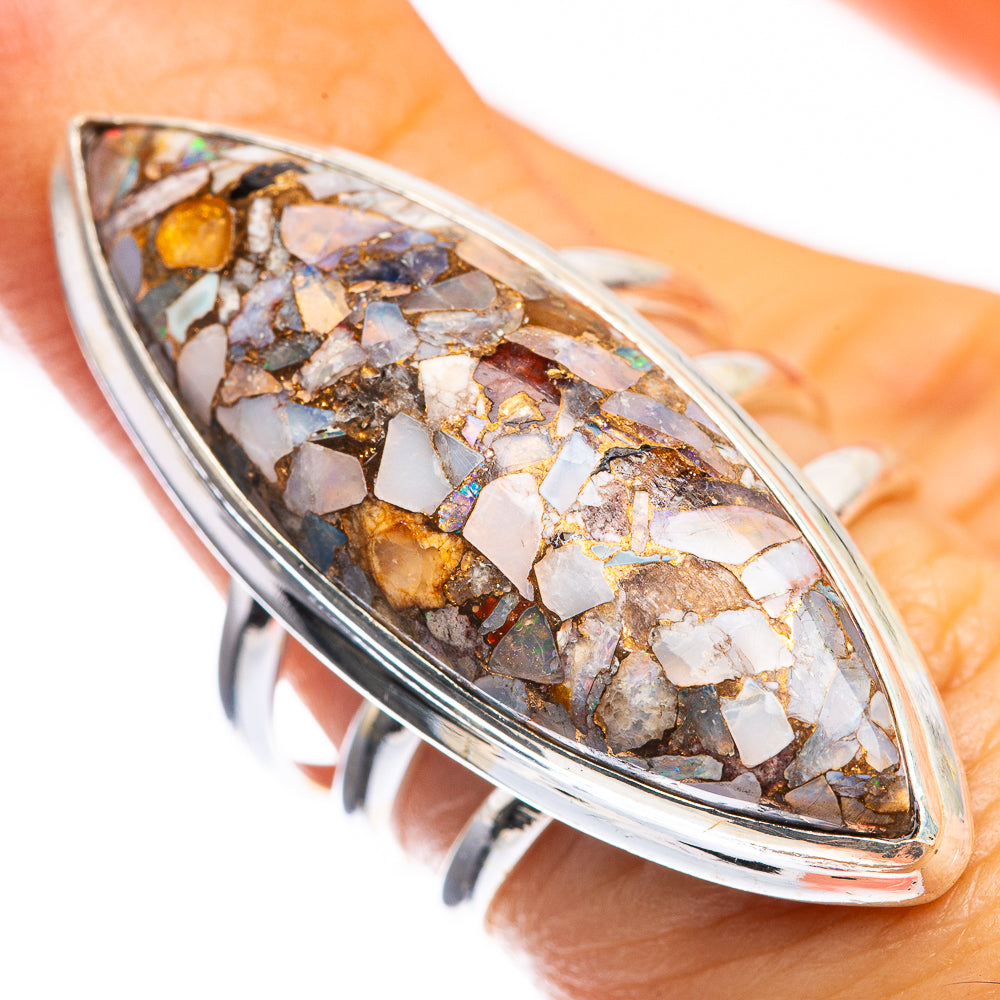 Large Copper Composite Rainbow Moonstone Ring Size 5.75 (925 Sterling Silver) RING143465