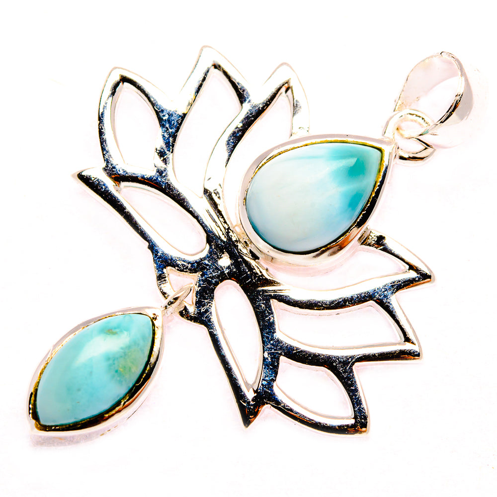 Larimar Dainty Lotus Pendant 1 5/8" (925 Sterling Silver) PD37826