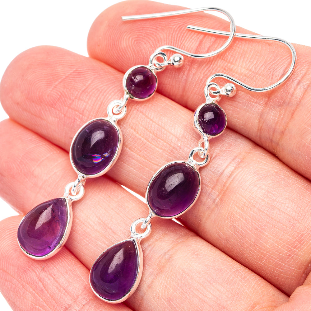Amethyst Earrings 2 1/8" (925 Sterling Silver) E2930