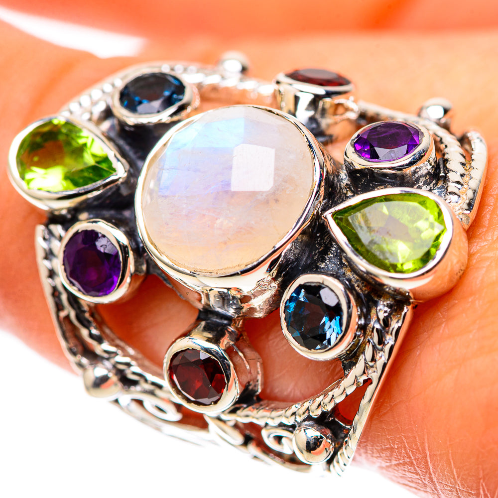Signature Rainbow Moonstone, Peridot, Amethyst, Blue Topaz, Garnet Ring Size 8.75 (925 Sterling Silver) RING138293