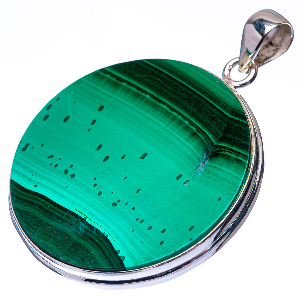 Malachite Coin 925 Sterling Silver Pendant 1 7/8" (925 Sterling Silver) PD38646
