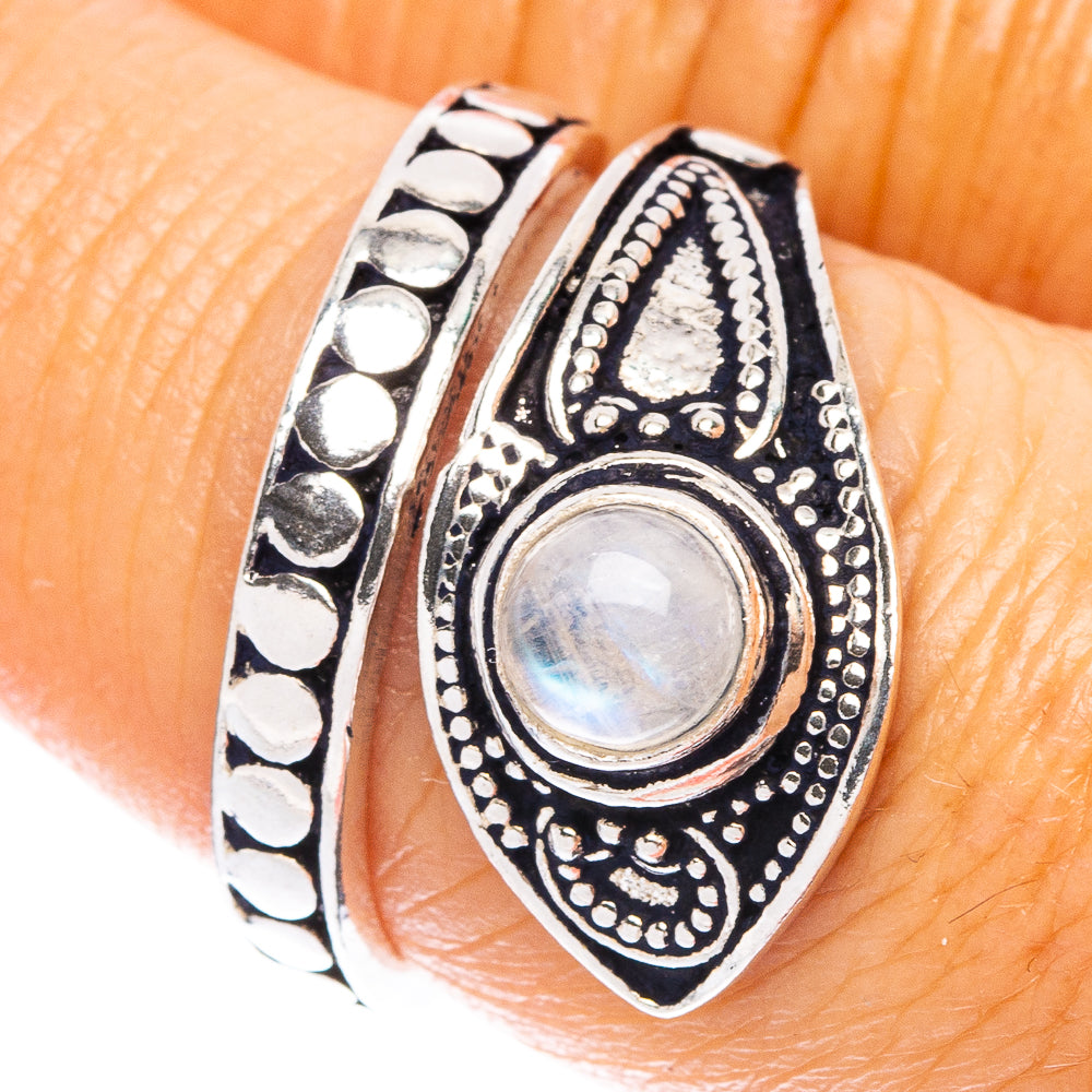 Rainbow Moonstone Dainty Ring Size 7 Adjustable (925 Sterling Silver) R5234