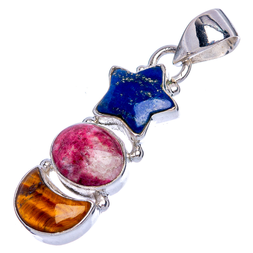 Lapis Lazuli Star, Thulite, Tiger Eye Pendant 1 1/2" (925 Sterling Silver) P40330