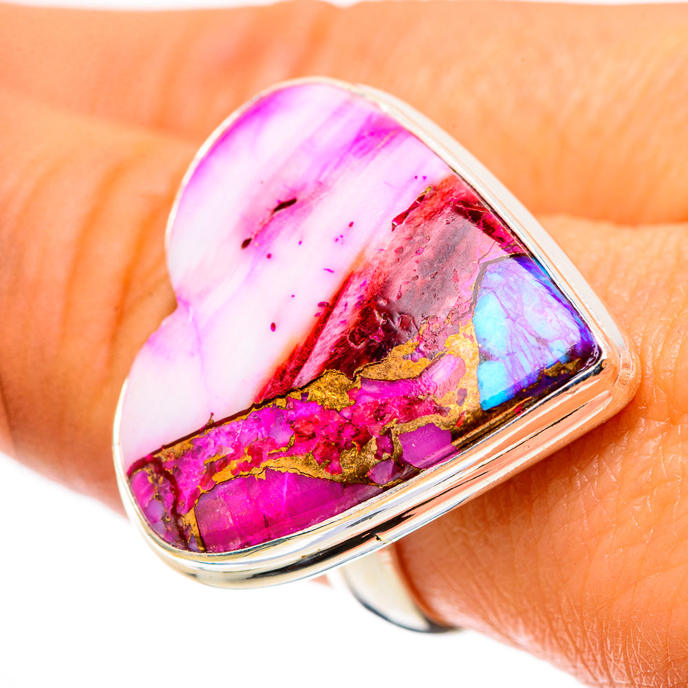 Large Kingman Pink Dahlia Turquoise Ring Size 8.25 (925 Sterling Silver) RING138589