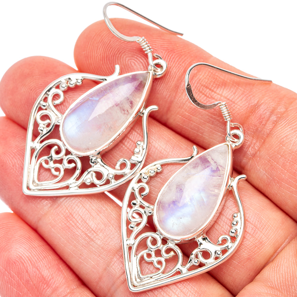 Signature  Rainbow Moonstone Earrings 2" (925 Sterling Silver) E2493