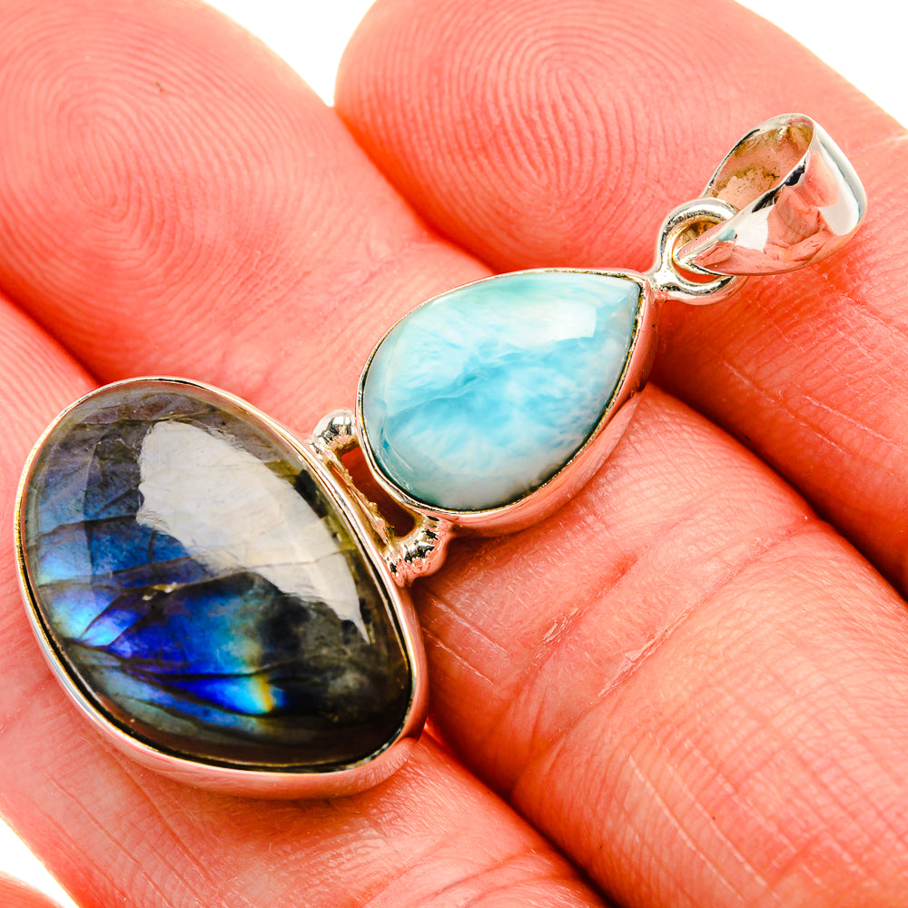 Labradorite, Larimar 925 Sterling Silver Pendant 1 3/4" (925 Sterling Silver) PD38434