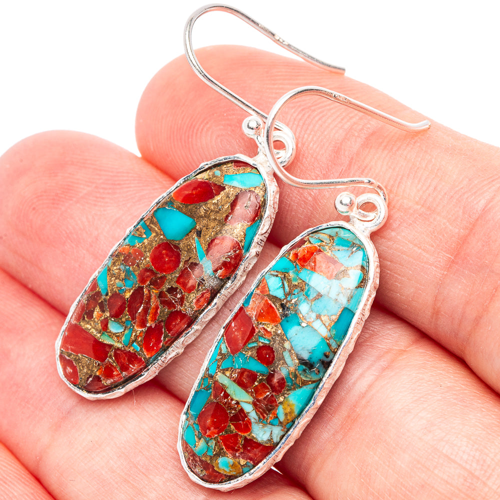 Coral Turquoise Matrix Earrings 1 5/8" (925 Sterling Silver) E2450