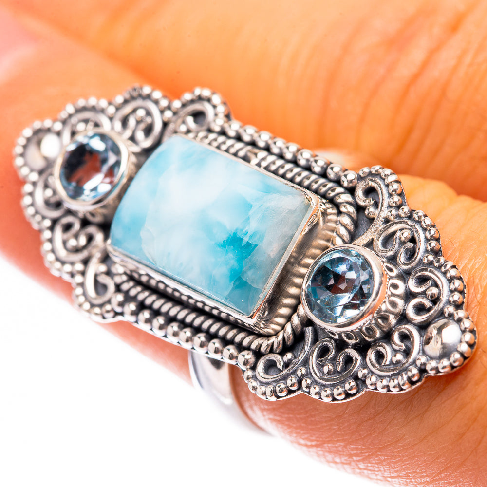 Large Larimar, Blue Topaz Ring Size 7 (925 Sterling Silver) R140621