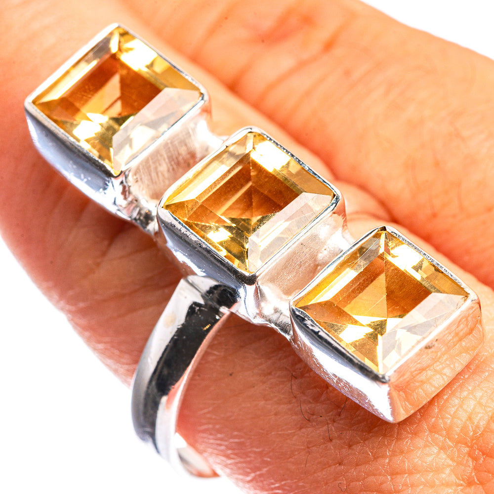 Large Faceted Citrine 925 Sterling Silver Ring Size 9.75