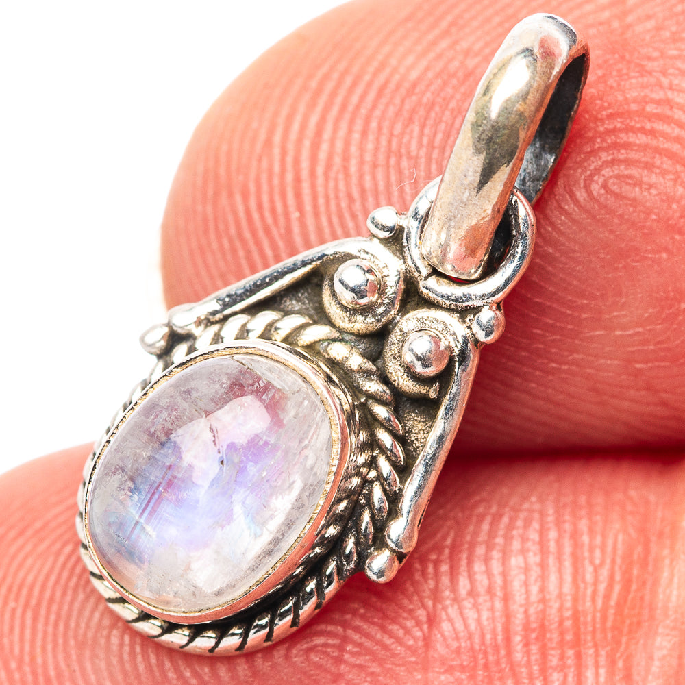 Dainty Rainbow Moonstone Pendant 7/8" (.925 Sterling Silver)
