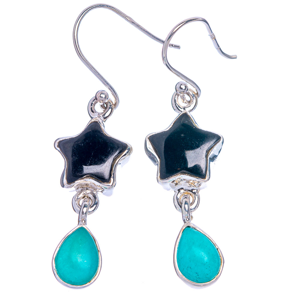 Black Onyx, Larimar Star Earrings 1 5/8" (925 Sterling Silver) E433548