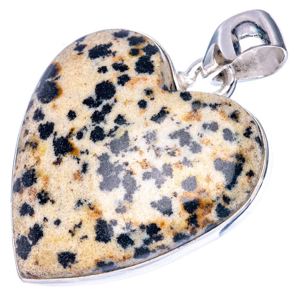 Dalmatian Jasper Heart Pendant 1 3/8" (925 Sterling Silver) P42196