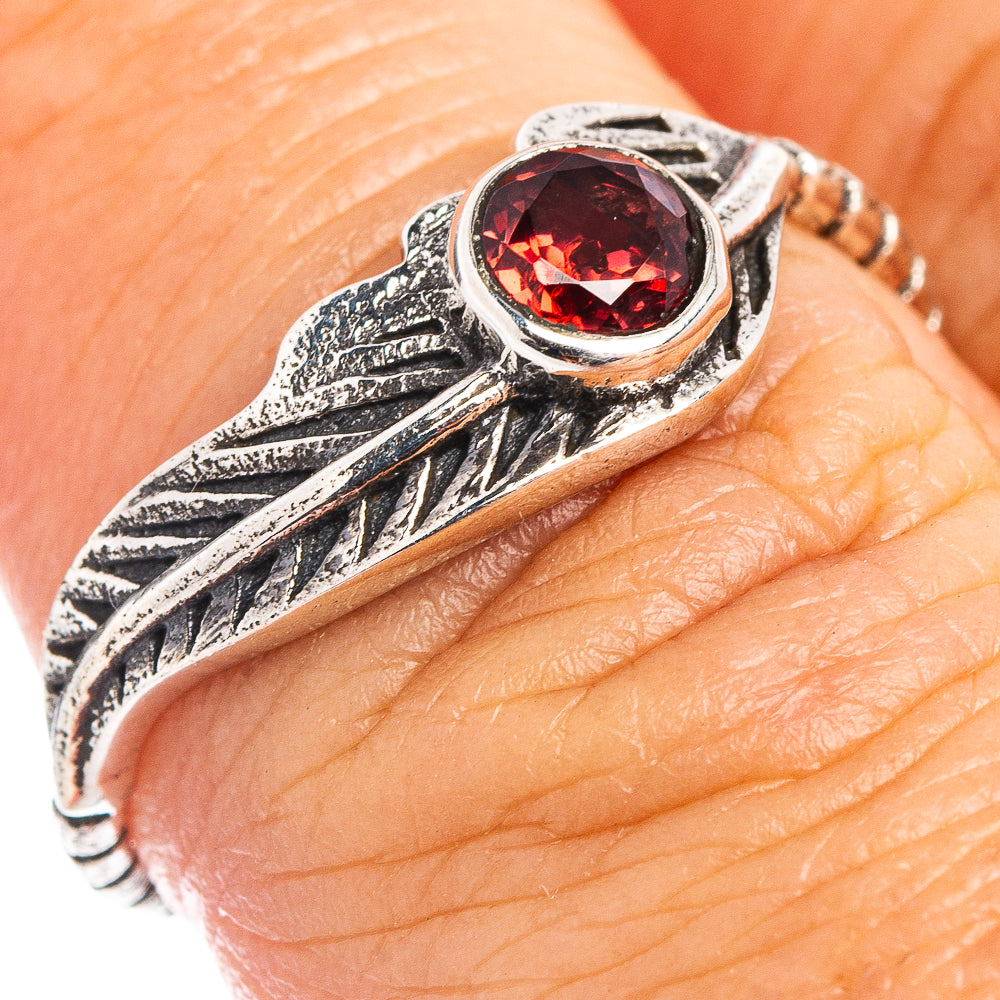 Garnet Leaf Dainty Ring Size 6.5 (.925 Sterling Silver)