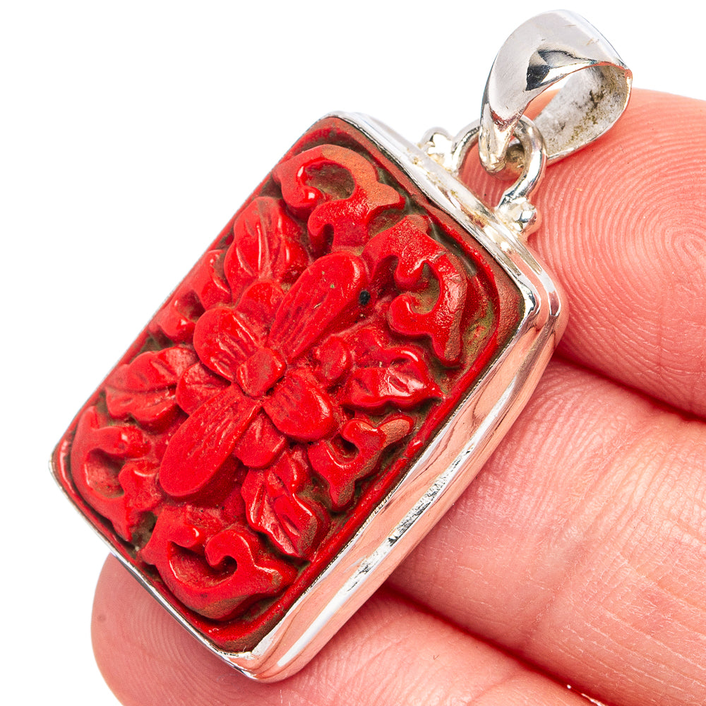 Cinnabar Pendant 1 3/8" (.925 Sterling Silver)